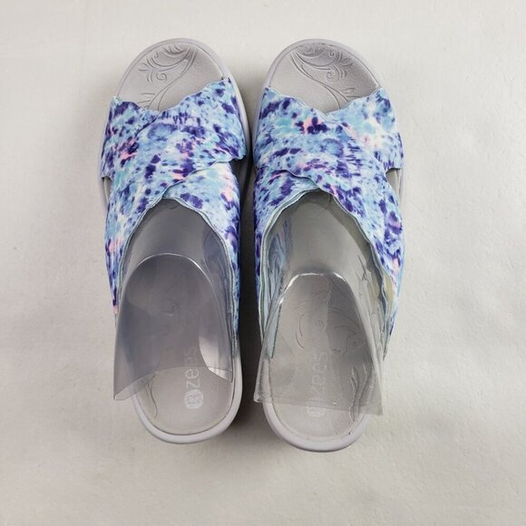 Bzees Sahara Wedge Sandal Womens 7.5 Blue Fabric Slip On Comfort Slide Open Toe - Picture 8 of 12